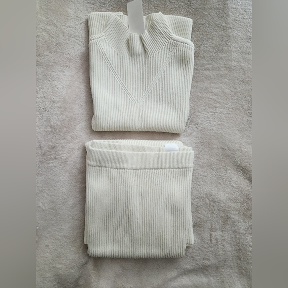 H&M co-or ord Set KNIT-RIB Sleeveless Top & Pencil maxi Skirt Cream Sz L, XL NWT - Picture 5 of 16